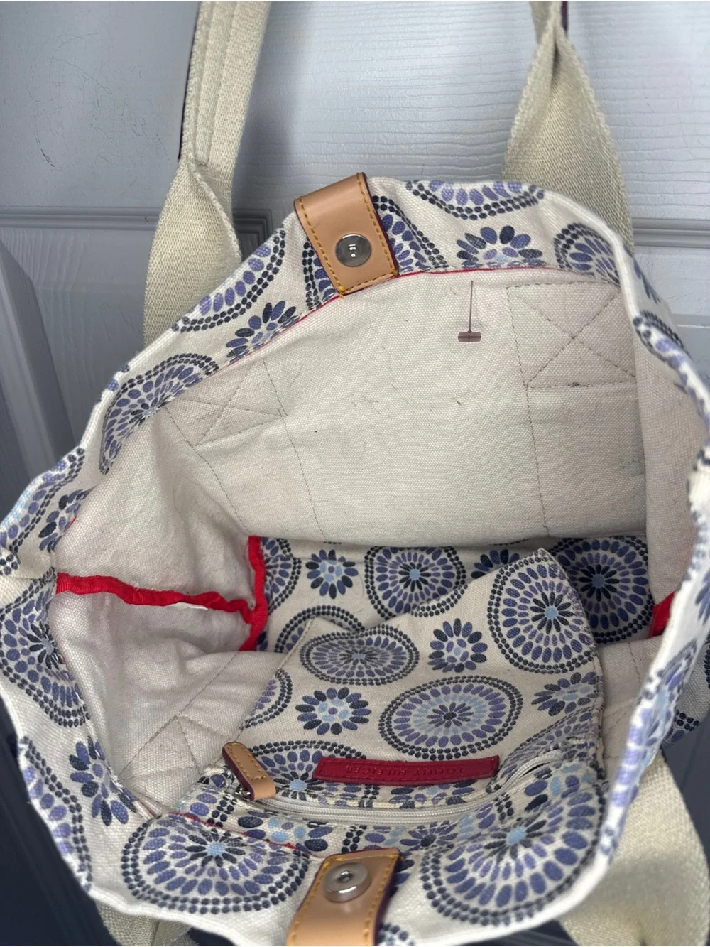 Tommy Hilfiger Nautical Floral Canvas Tote Bag Anchor Logo Coastal Prep